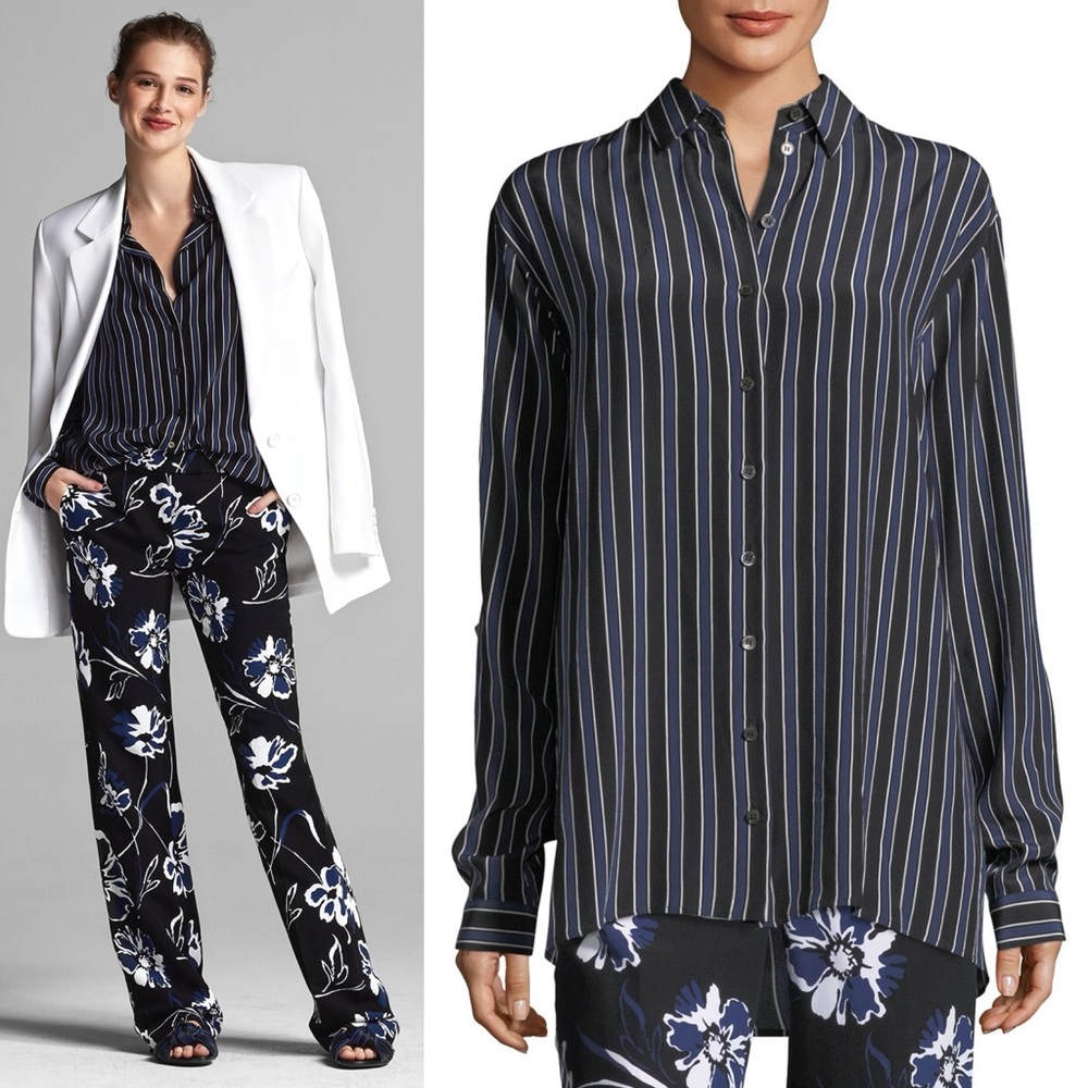 Michael Kors Collection Silk Pajama Stripe Shirt